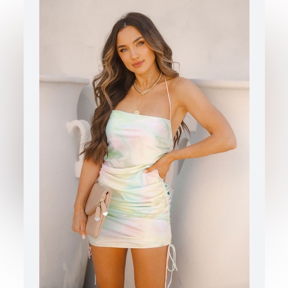 DO+BE Satin Tie Dye Ruched Dress - Picture 1 of 5
